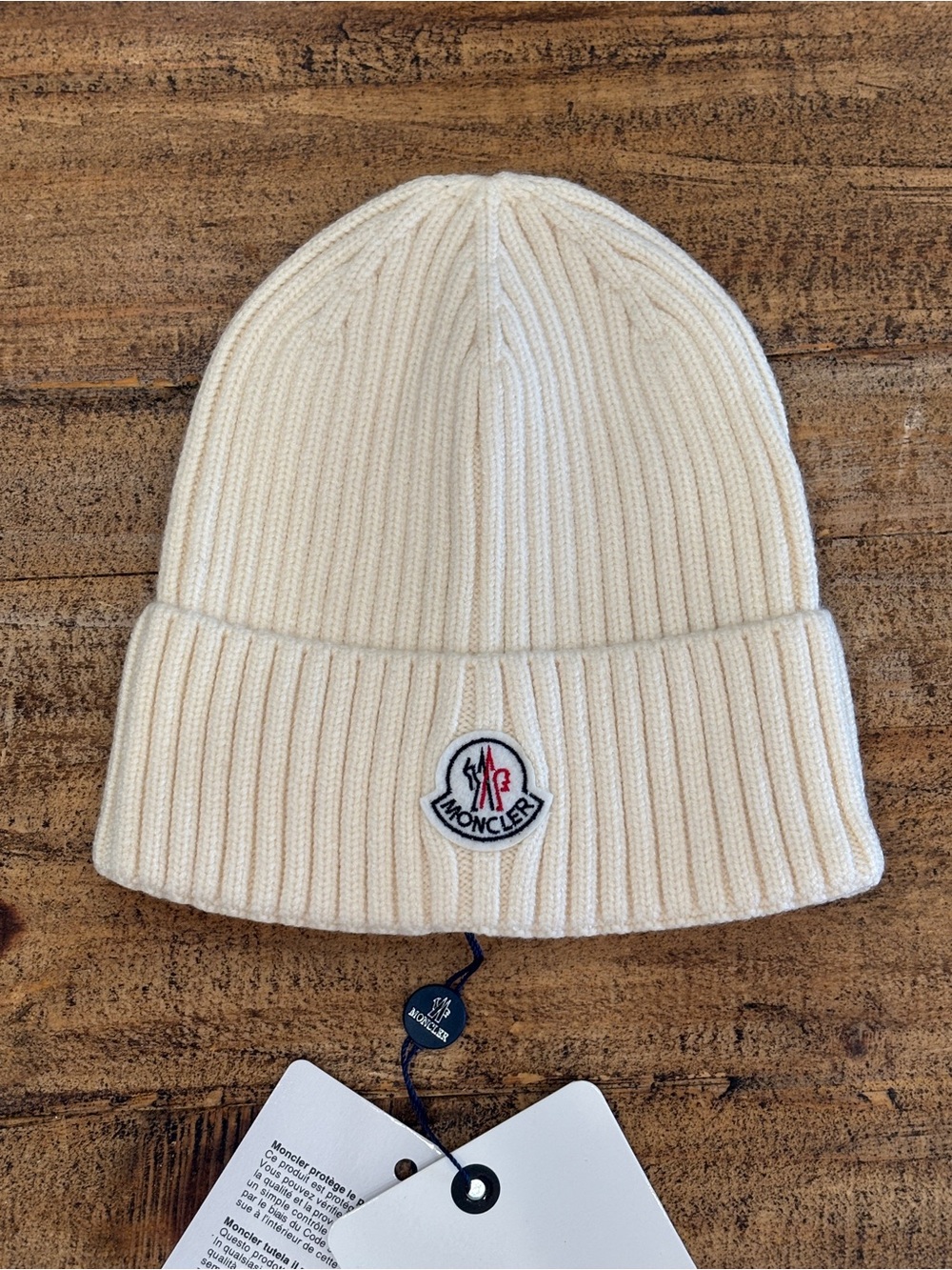 Moncler White/ivory Knit Beanie Hat Logo